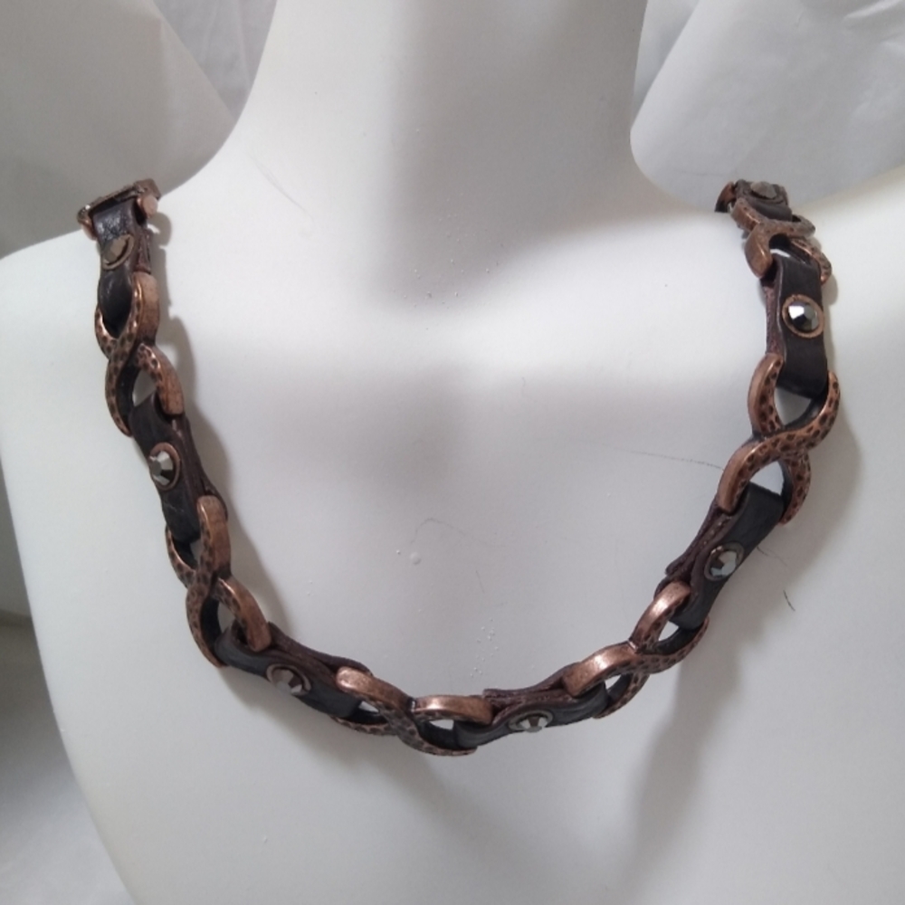 Chunky Copper and Leather Interlocking Necklace Casual Streetwear Retro Party